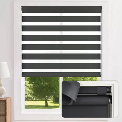  No Drill Zebra Blinds for Windows 45"W x 72"H, Grey