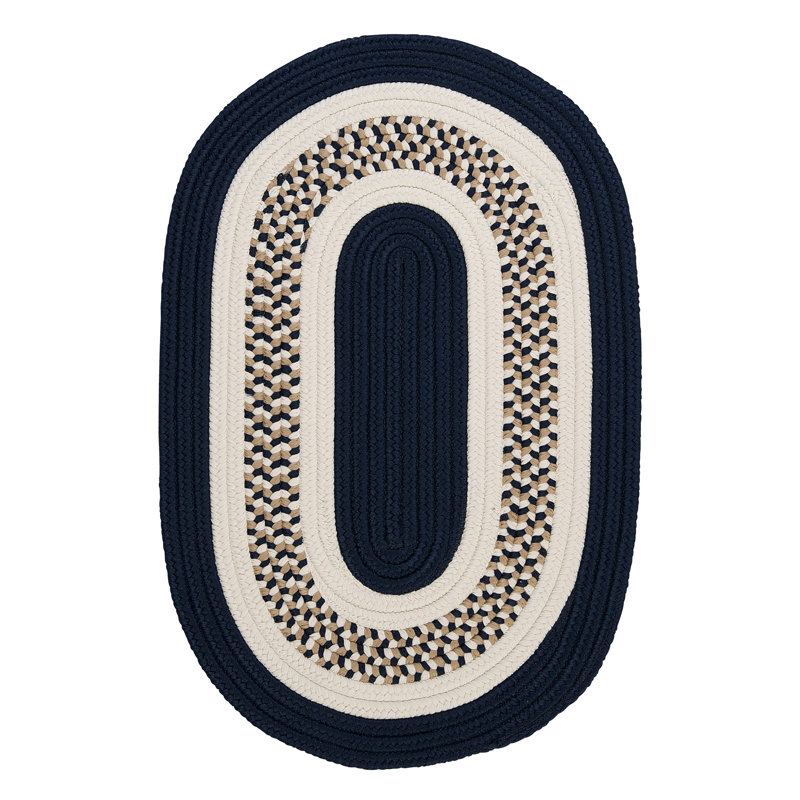 Tapis bleu marine intérieur / extérieur tressé à la main Bloxom, Ovale 10 pi x 13 pi