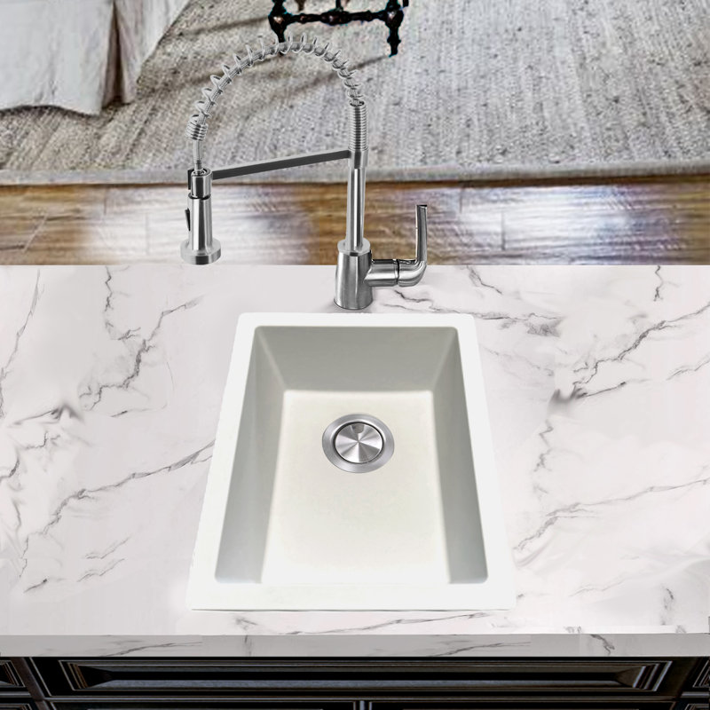 15'' L Single Basin Kitchen Sink, Matte White
