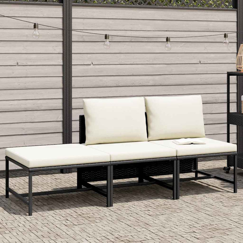 Chaise longue avec coussins 3 pièces Nisse, Blanc, Noir