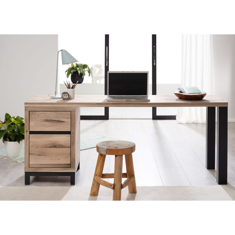 Villanders Solid Wood Writing Desk, 76cm H x 180cm W x 55cm D, Bianco