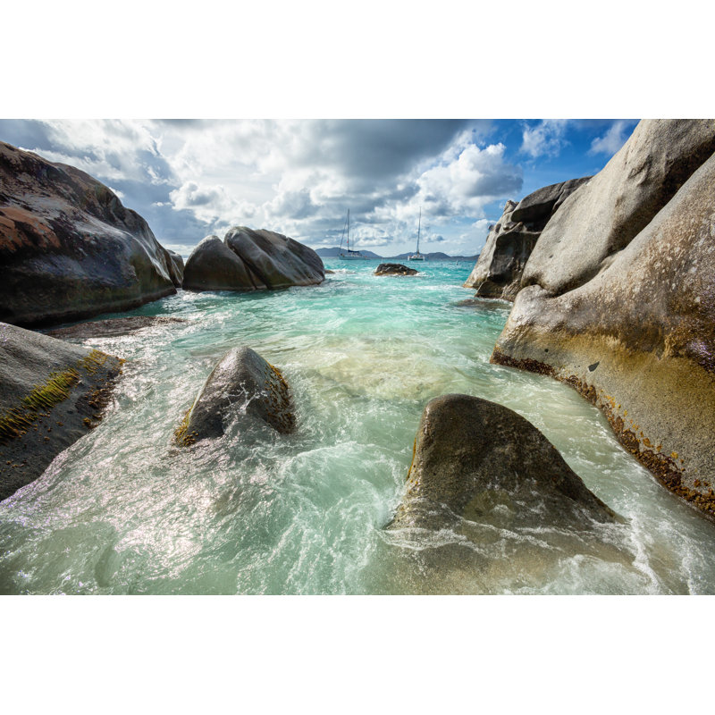 Dramatic Waves At The Baths by Grandriver - No Frame Art Prints on Canvas, 61cm H x 91cm W