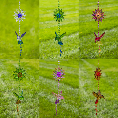 Assortiment de colibris suspendus en acrylique avec tournesol tournesol (ensemble de 6)