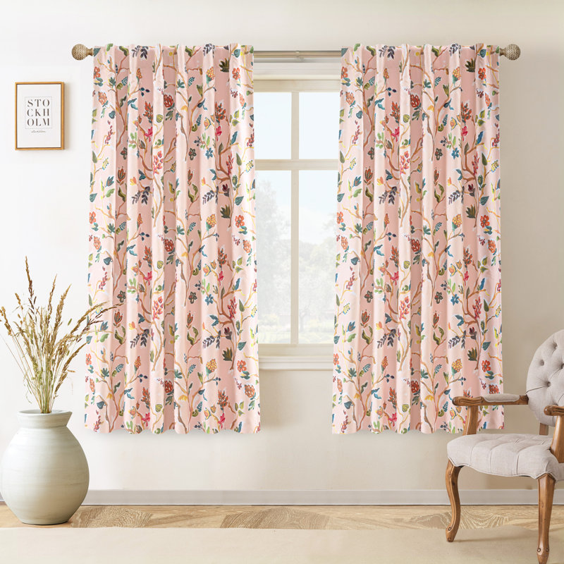 Lauren Watercolor Tree Pattern Energy Saving Thermal Insulated Blackout Lined Back Tab Rod Pocket Window Curtain 2 Panels for Living Room Bedroom