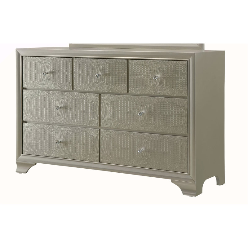 Ensemble de meubles de chambre à coucher en bois à motif de crocodile embossé 7 tiroirs