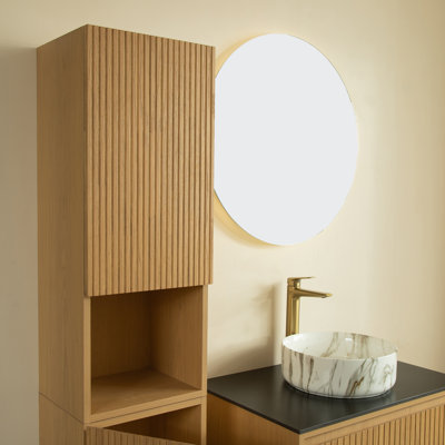 Mitch 50" Tall Bathroom Wall Mounted Cabinet, Narrow Storage Cabinet With Doors And Shelves, Ultra-thin Modular Storage Cabinets Suitable For Small Spaces Such As Corners, Applicable To Bathroom, Living Rooms, And Laundry, Corolla Oak