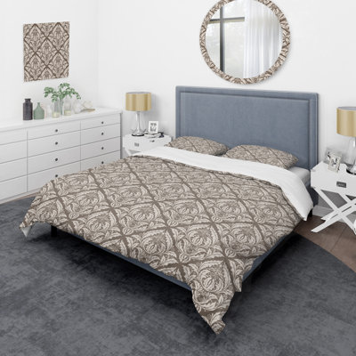 Damas brun - ensemble de housse de couette abstrait - microfibre de polyester