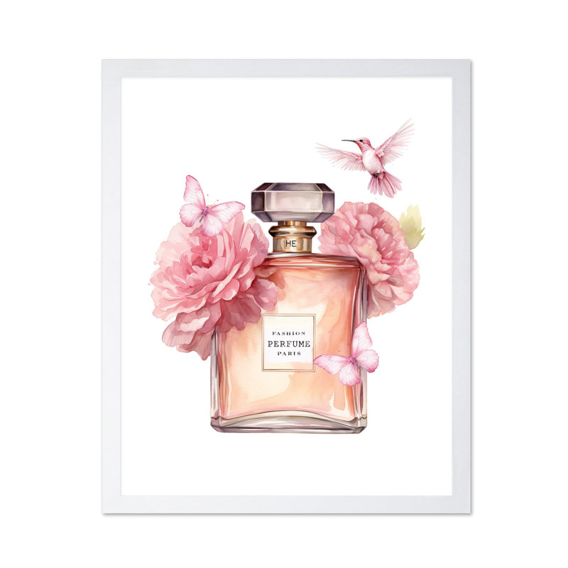 Parfum tendance rose, Poster, 12"H x 16"W, White Framed