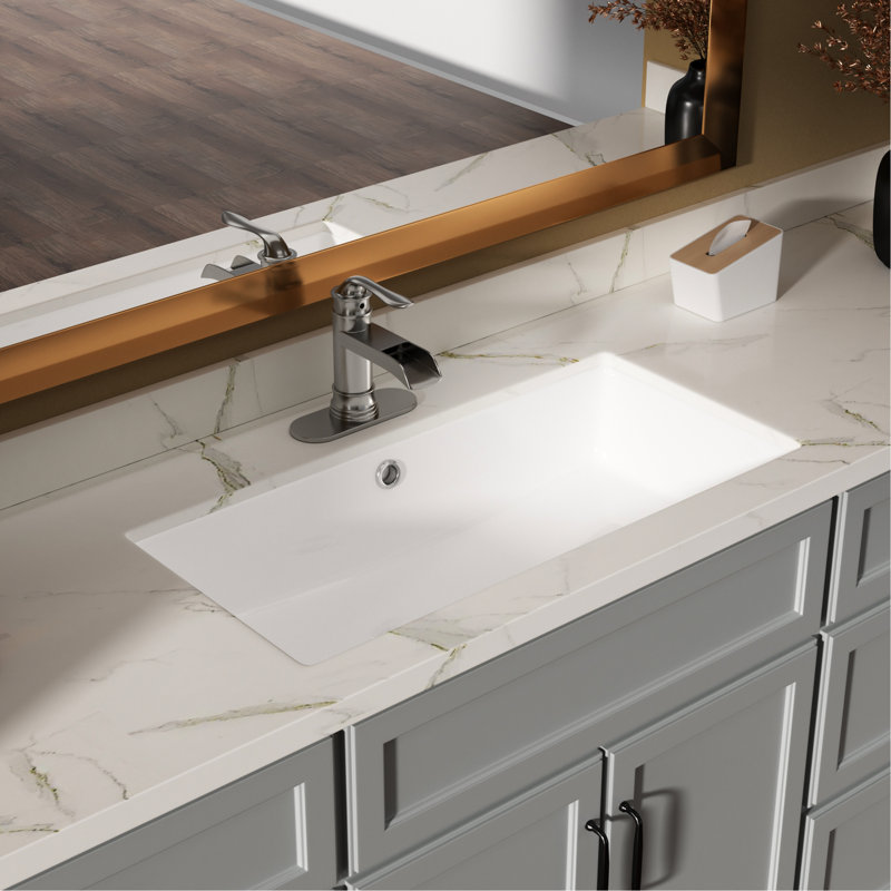 Lavabo de salle de bain encastré en céramique Modern 28 po x 14 po blanc