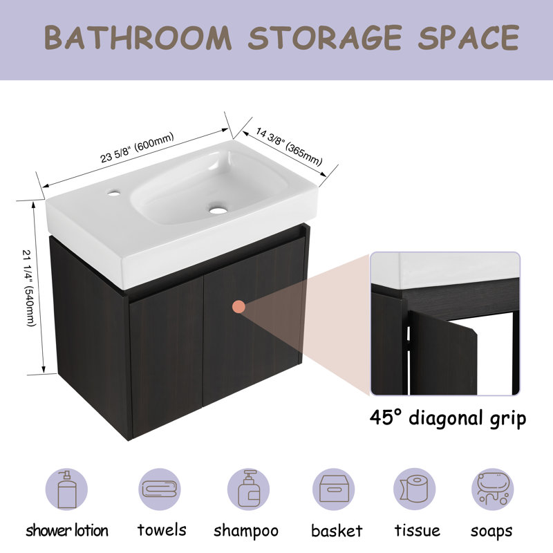 Meuble-lavabo avec plateau Yatin, Noir