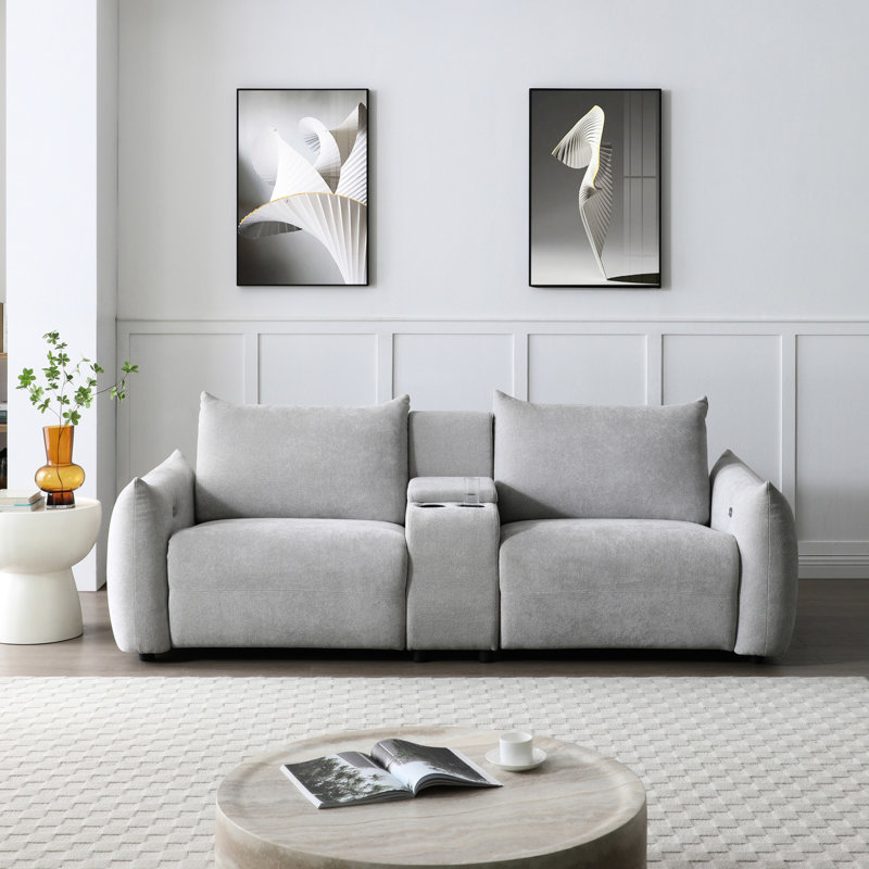 Canapé Power Lift avec 2 porte-gobelets et rangement - Lin gris revêtu pour le cinéma maison