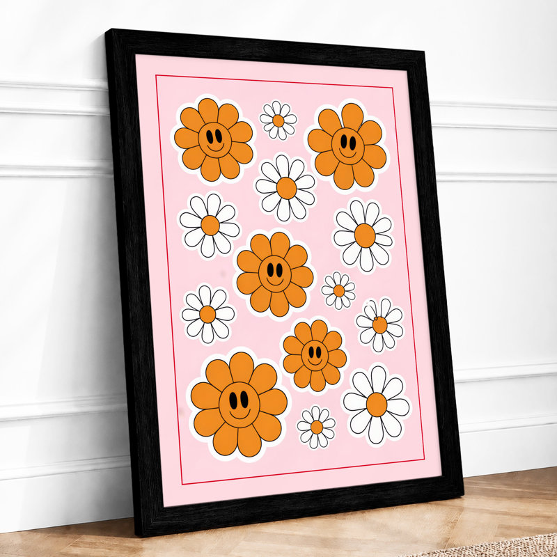 Smiling Flower Garden Botanical - Framed Print, A2 - 59.4 x 42.0 cm, Black