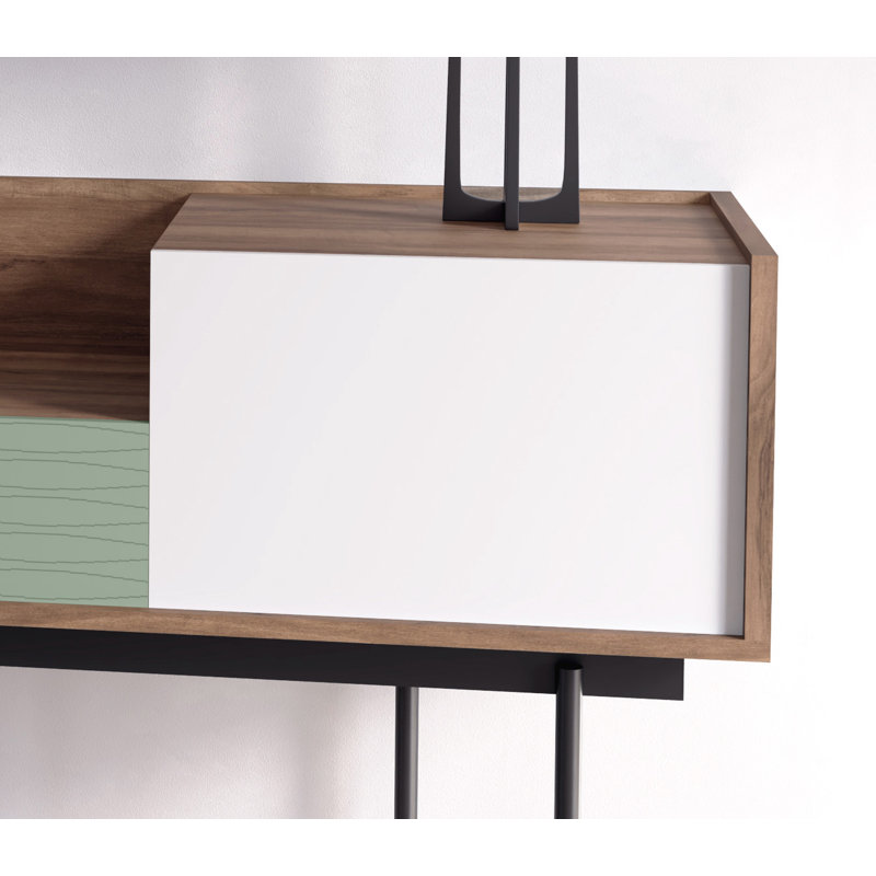 Gad 98cm Console Table, Graphite, Walnut/Green/White, 84cm x 98cm x 42cm