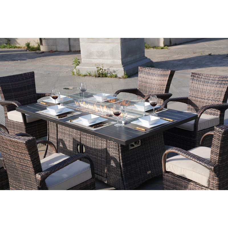 Ensemble de salle à manger rectangulaire pour 6 personnes avec coussins, Brun