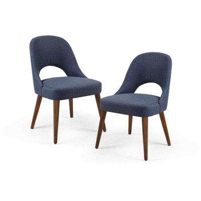 Of 2 Dining Chairs - Modern Design, Navy , Solid Wood Legs Pecan 2 Seat Upholstery,