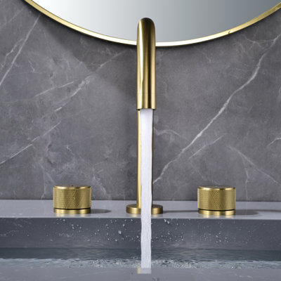 9-3/5" Widespread Dual-Handle Control Bathroom Sink Faucet in Brushed Gold, Lead-Free Solid Brass