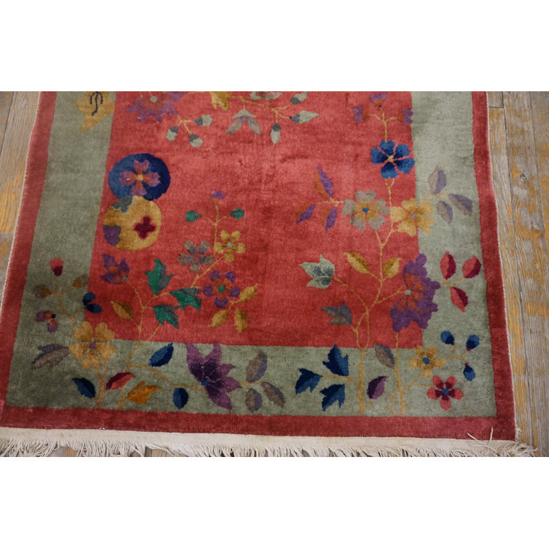 Wool Knotted Chinese 1920s Antique - Art Deco Rectangle Small Scatter Size Rug