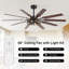 60" Industrial Ceiling Fan with Light Kit and Remote, 10-Blade Black/Walnut Fan, 4-Light E12 Socket, 6-Speed Reversible DC Motor