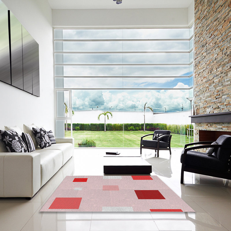 Tapis géométrique rose / rouge, Carré 6 pi