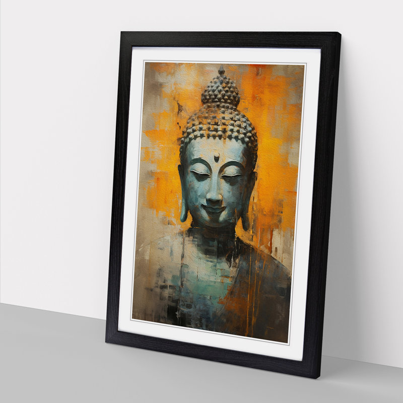Buddha Gestural Art - Framed Print, 46cm H x 34cm W x 2cm D, Black Framed