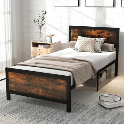 Metal Bed Frame With Headboard & Footboard Metal Slats Support