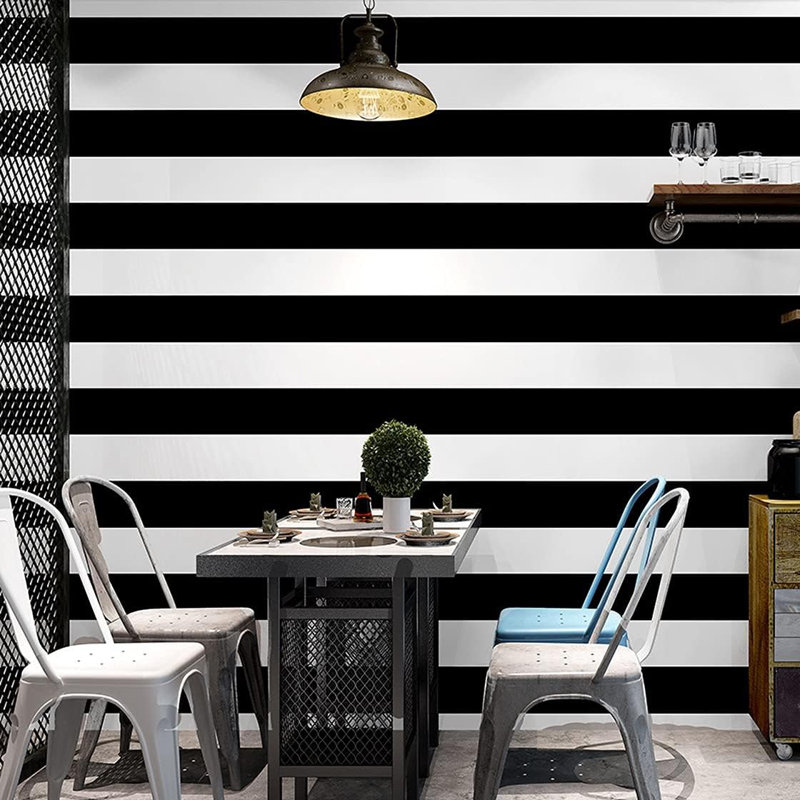 Décoration murale large noir et blanc à rayures pelez et collez