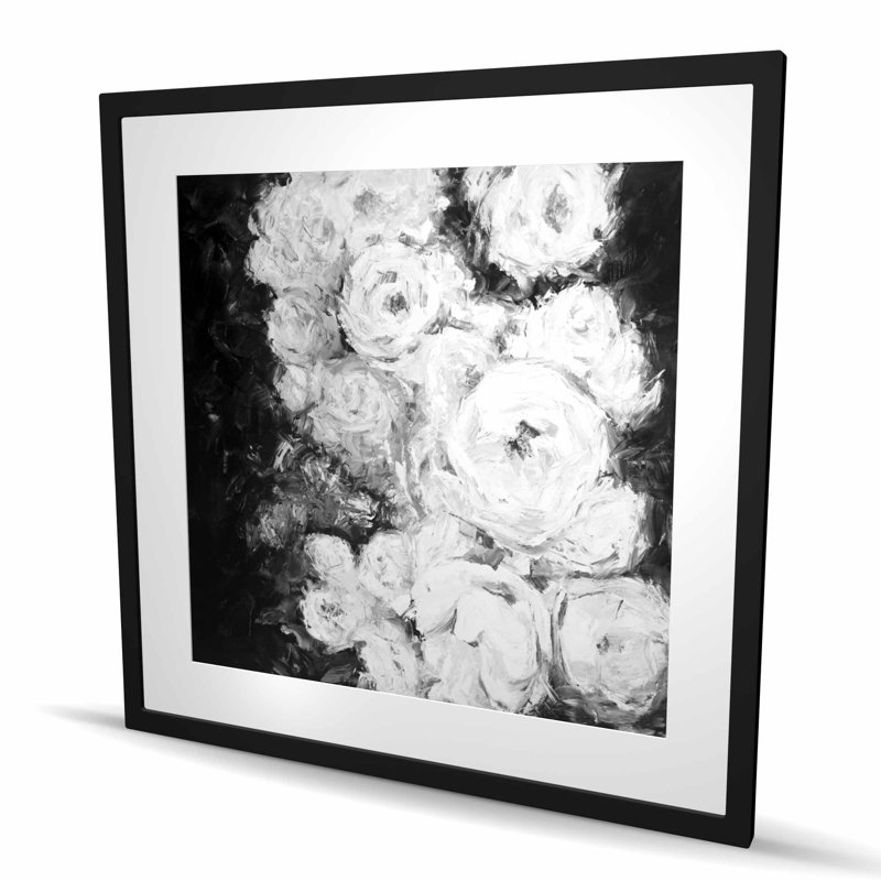 Jardin de roses monochromes - imprimé floral gris mat, H 36 po x l 36 po