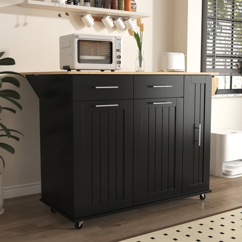 Versatile Kitchen Island With Drop Leaf And 3 Tier Pull Out Cabinet, Ideal For Extra Storage And Workspace In Modern Kitchens.