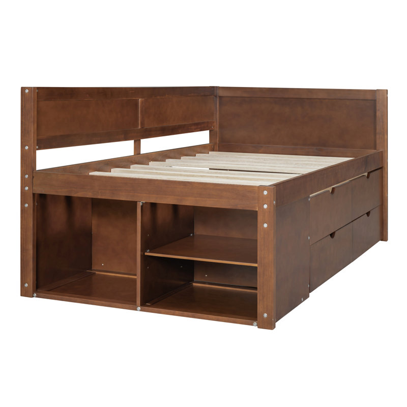 Daybed With Drawers And Shelves, Walnut, Twin