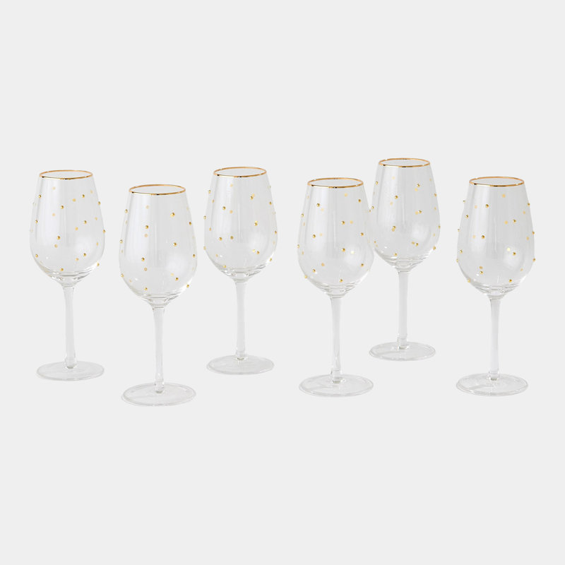 Verres à vin Celebration - transparents avec pois dorés