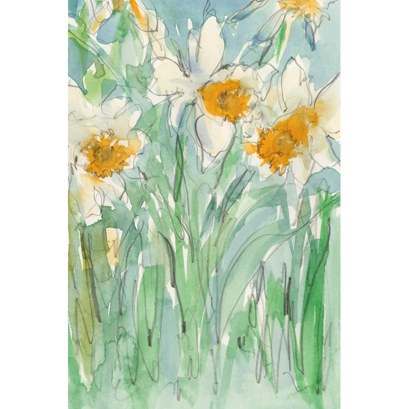 Daffodils Stems II - Wrapped Canvas Painting, Black Floater Frame, 122 cm H x 81 cm W