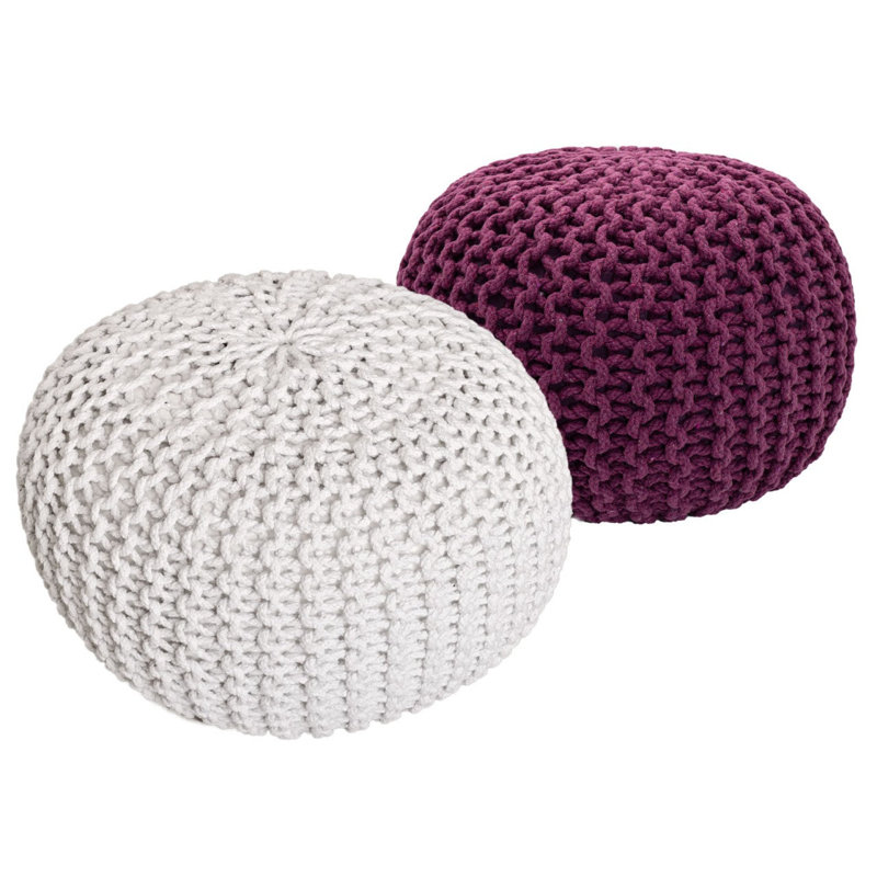 Iyana 55cm Wide Pouf Ottoman, White/Purple