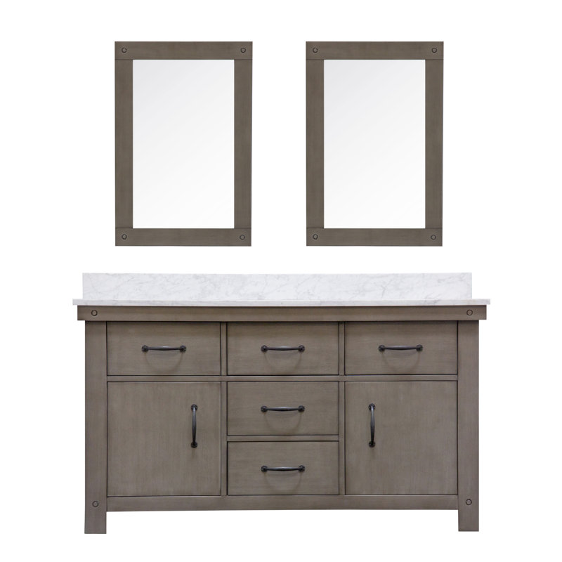 Jessen 60" Double Bathroom Vanity Set with Mirror, Carrara White