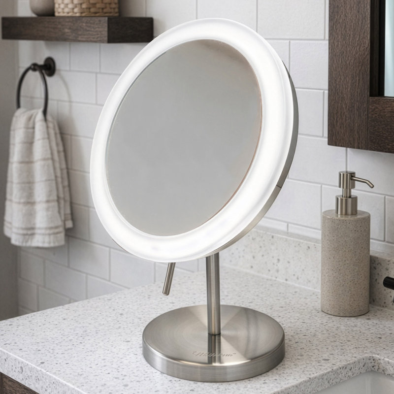 Miroir de maquillage/rasage à del autoportante, Nickel brossé