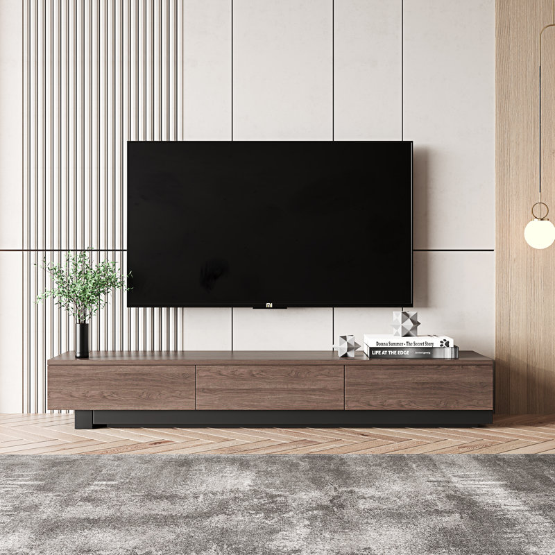 Kesort Extendable TV Stand for TVs up to 85'' with Storage Drawers, Walnut/Black