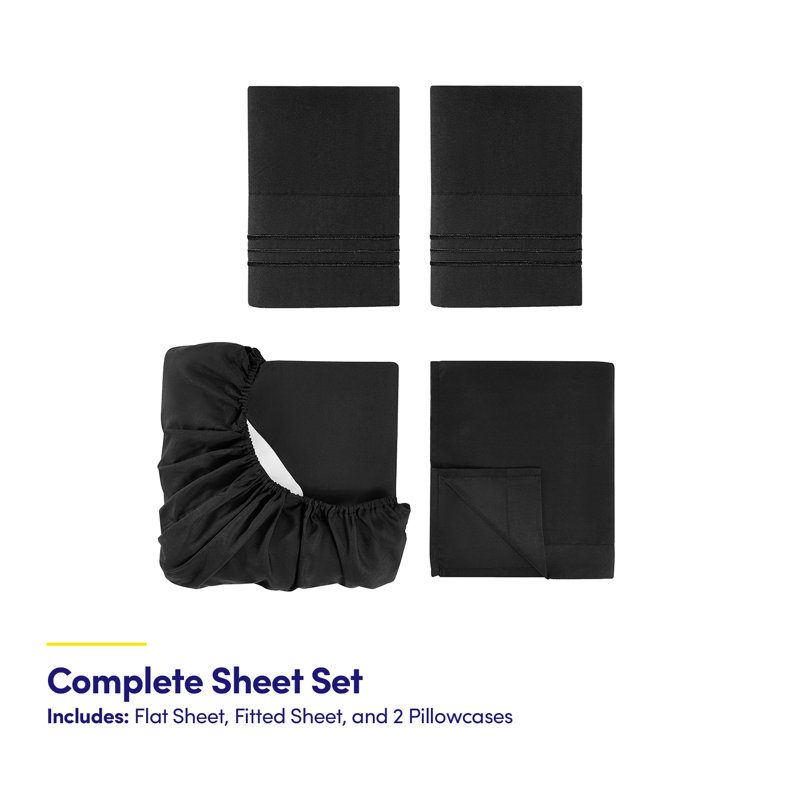 18-24" Extra Deep Pocket Ultra Soft Microfiber Solid Sheet Set, King, Black