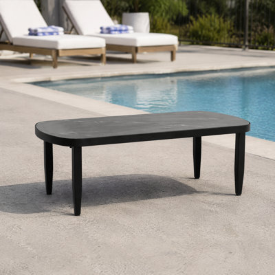  Outdoor Coffee Table — Black Marble Sintered Stone Top, Rust-Free Aluminum Frame, Ember Black