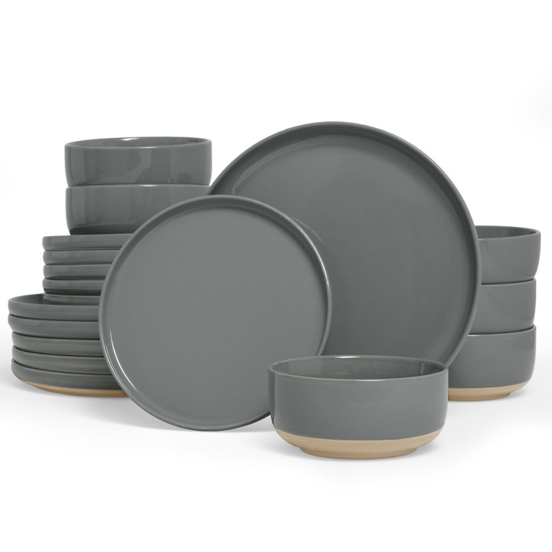 18 Piece Stoneware Dinnerware Set - Service for 6, Dark Gray