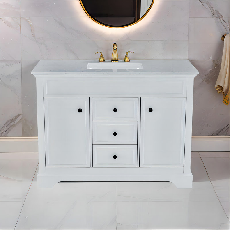 Meuble-lavabo simple 48 po avec plateau en marbre de Carrare Bronys