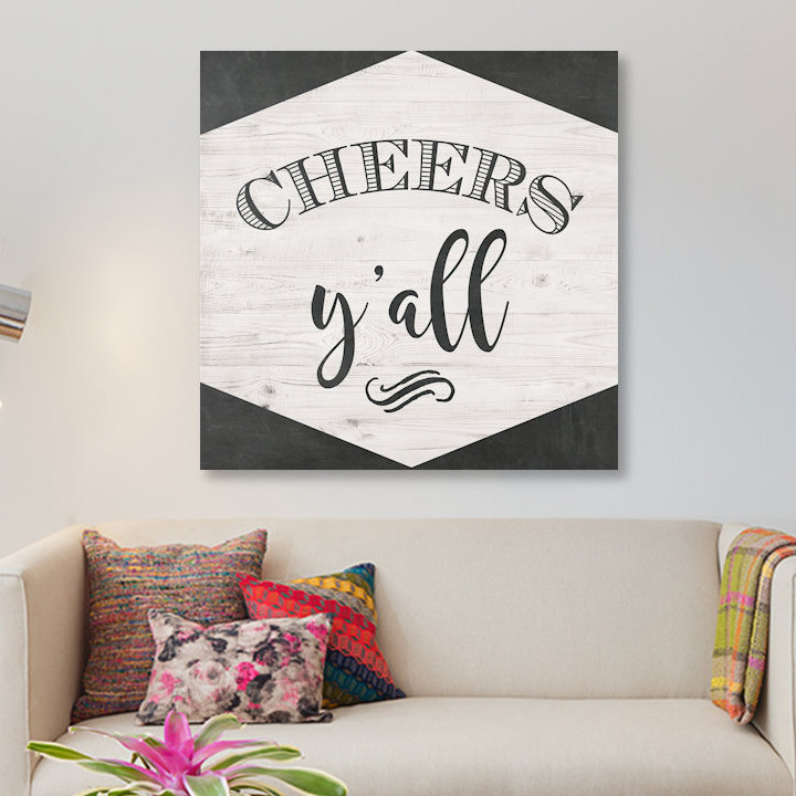 « bravos y’all », art textuel sur toile, H 37 po x l 37 po x P 1,5 po, Toile tendue, Pas de tapis