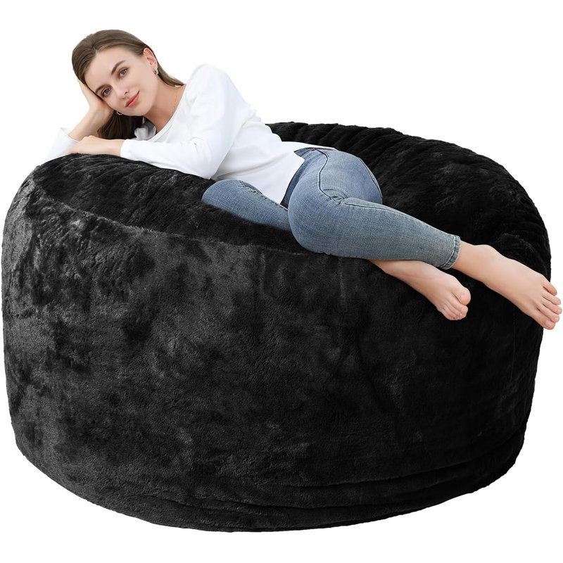 Bean Bag Covers Only, Adult Bean Bag Couch Cover for Reading, Black Polyester, 26" H x 59" W x 59" D