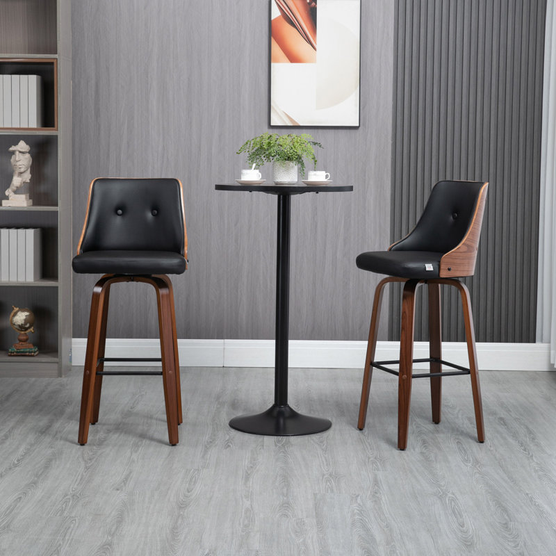 Homcom Bar Height Bar Stools, Pu Leather Swivel Barstools With Footrest And Tufted Back, Set Of 2