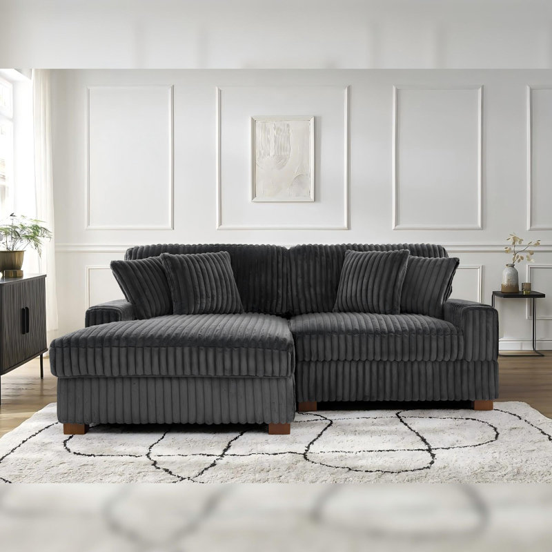 Canapé modulaire rembourré 2 pièces en flanelle de fourrure de lapin avec accoudoirs et coussins décoratifs 2 pièces