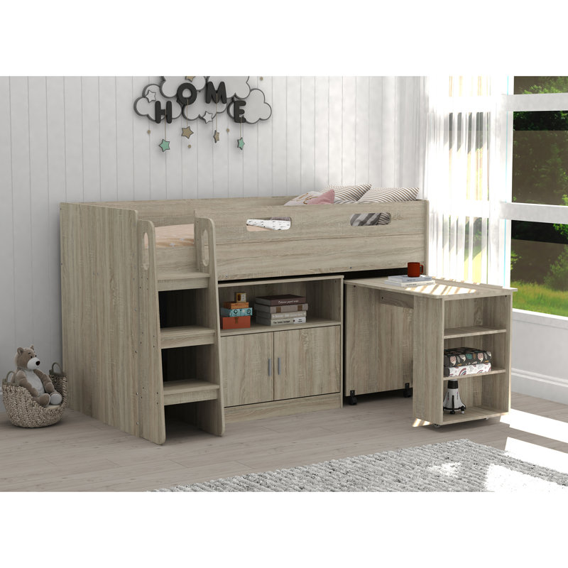 Isenberg Single (3') Mid Sleepers with Storage Included with Desk Included, Oak