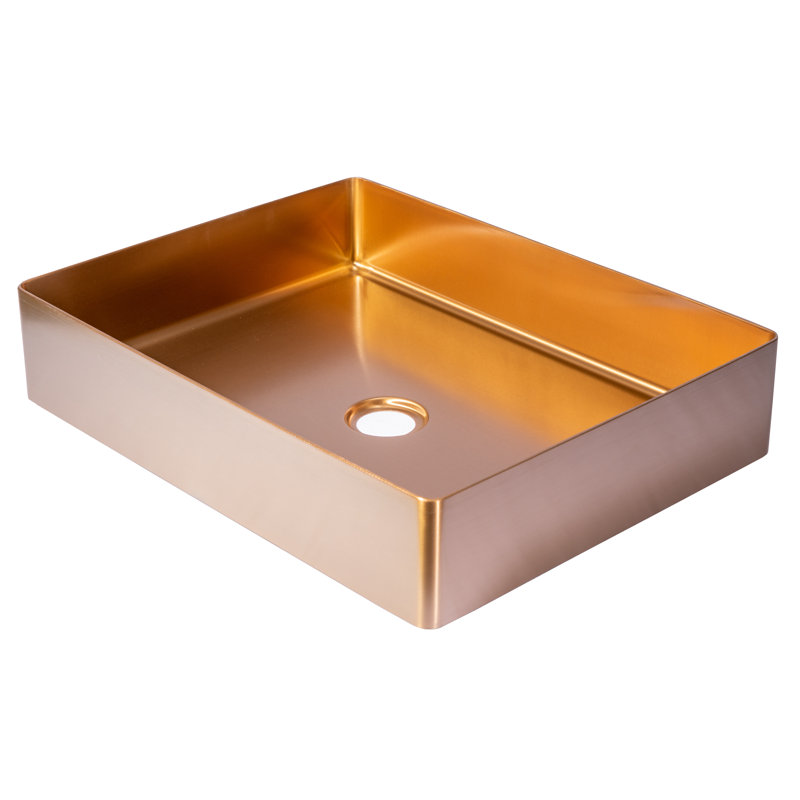 Stainless Steel Rectangular Vessel Bathroom Sink, Rose Gold