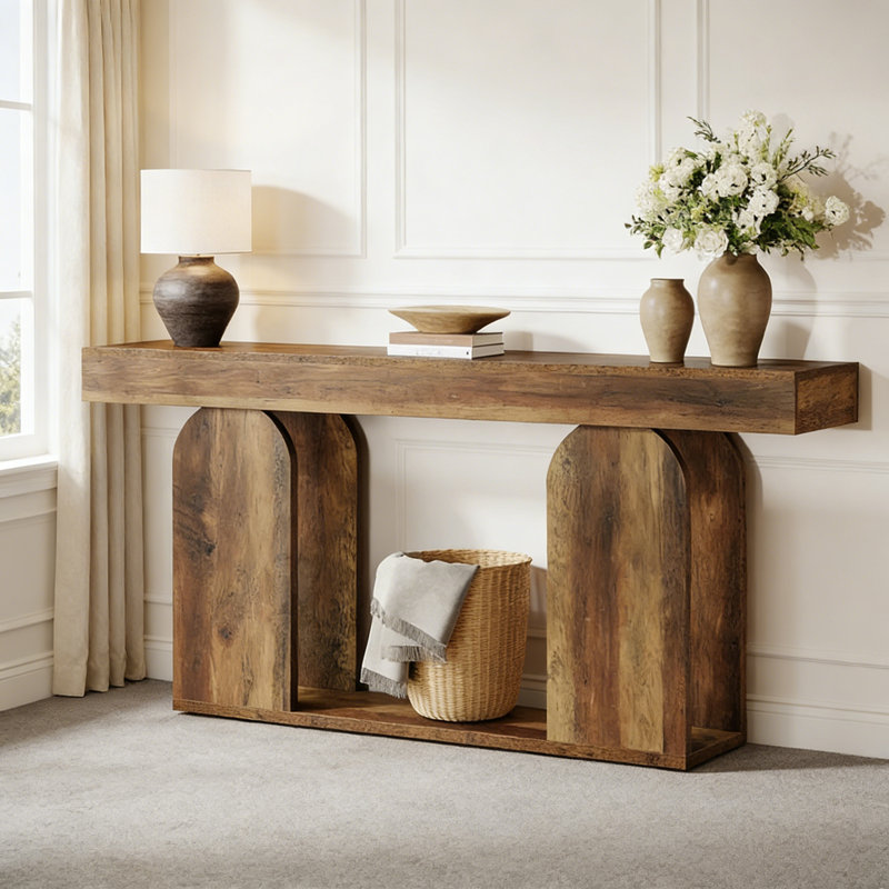 70.9" Rustic Console Table With Open Shelf, Sofa Table For Entryway Or Hallway, Brown