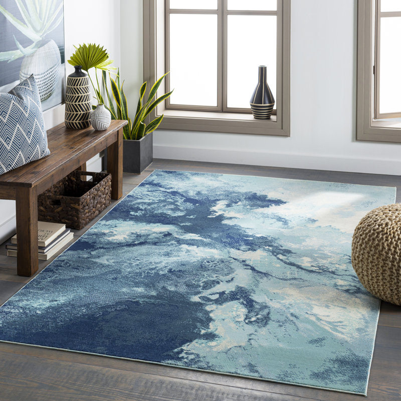 Hofer Dark Blue/Aqua Indoor/Outdoor Area Rug, Rectangle 7'10" x 10'