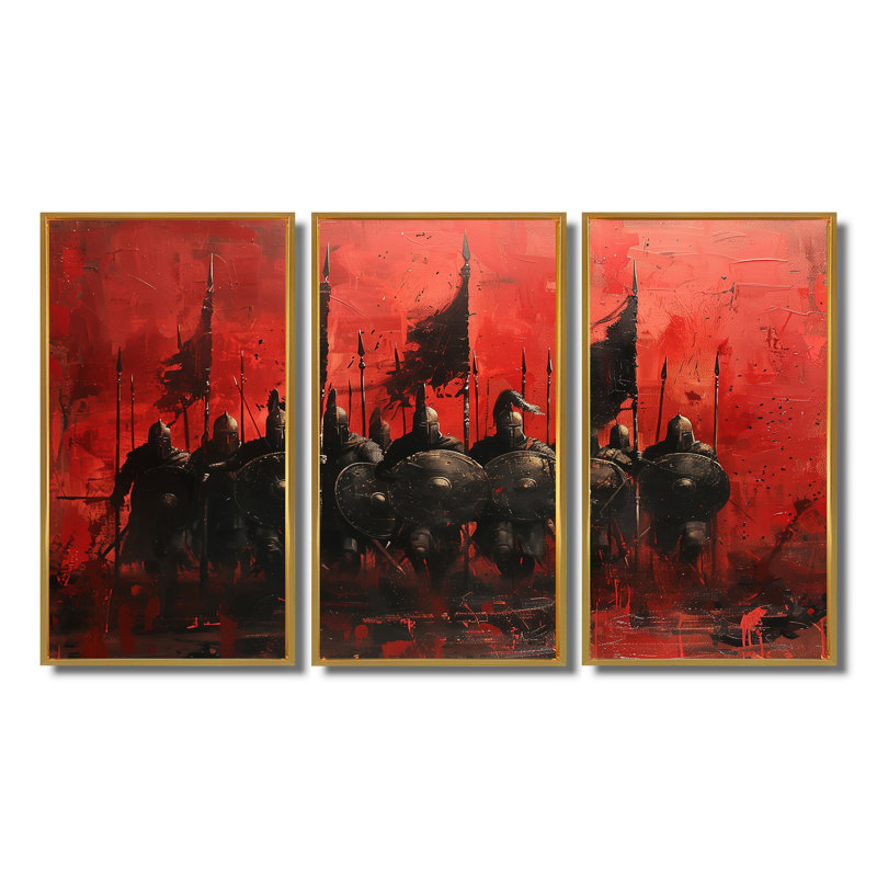 Yemina - Ensemble d'art mural armée, H 28 po x l 36 po x P 1 po, Toile avec cadre flottant or