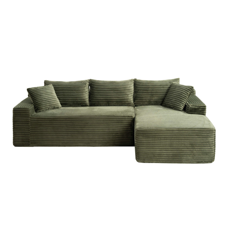 Canapé modulaire Cloud avec méridienne réversible Cloud, aucun assemblage requis, Green Corduroy, 29.5" H x 94.5" W x 60.2" D