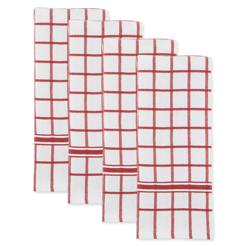 Terry Checkered Tea Towel Kitchen Towel, Barn Red